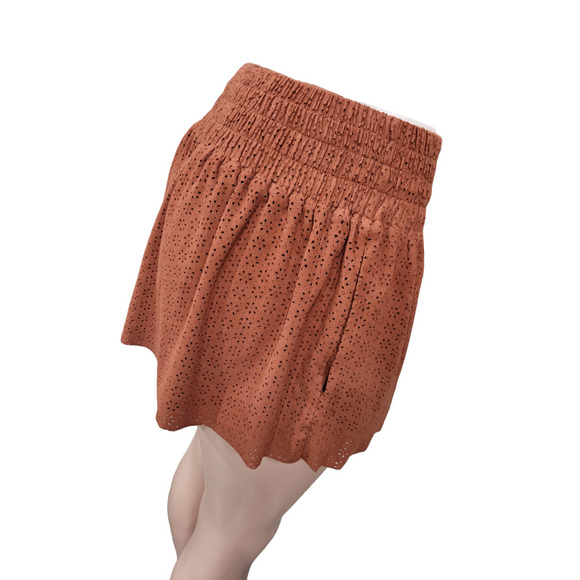 ZARA Faux Vegan Suede Lasercut Elastic Drawstring Pull On Shorts Size Small - Picture 8 of 10